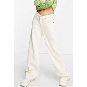 SOLD ON DEPOP cream mid rise wide leg oversized jeans